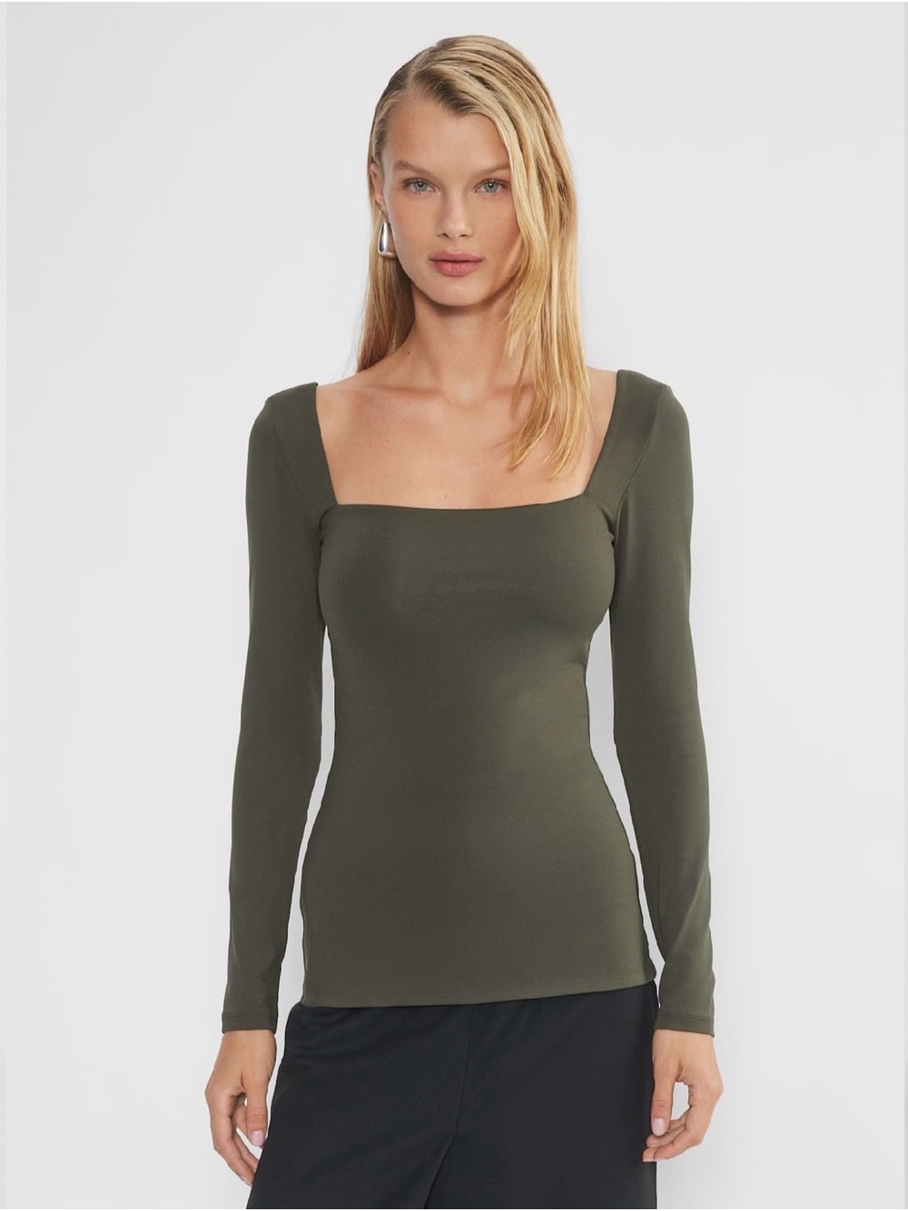 Aritzia Square-Neck Long Sleeve Top in Olive